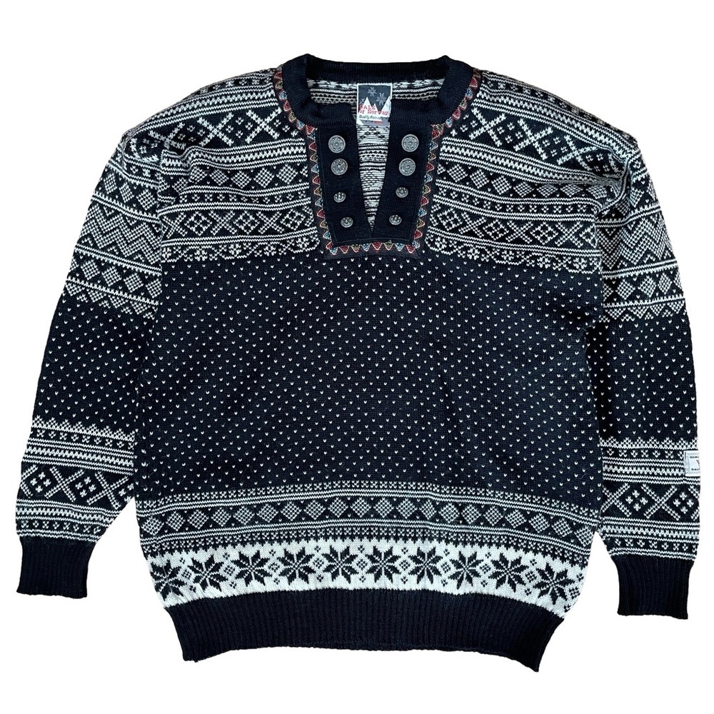 Dale of Norway Pure New Wool Nordic Sweater, Button Placket, Size Small